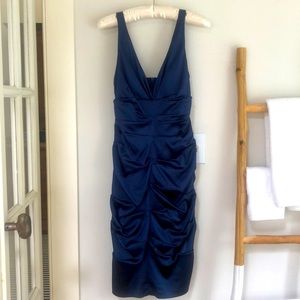 Xscape deep V ruched dress